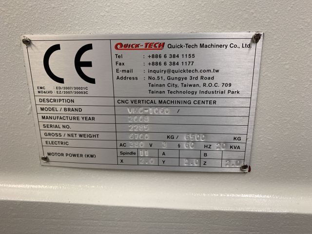 809325-6 Multi-operation machine Quick-Tech VMC 1060 -2008