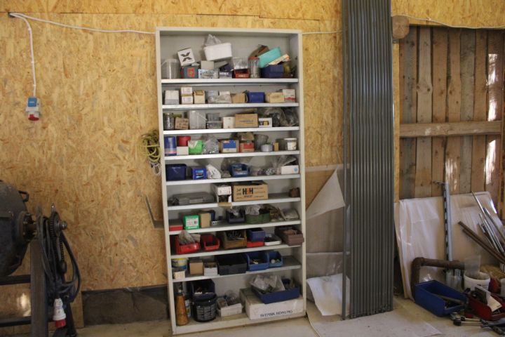 794502-1 Workshop shelf with contents, nails, screws etc.