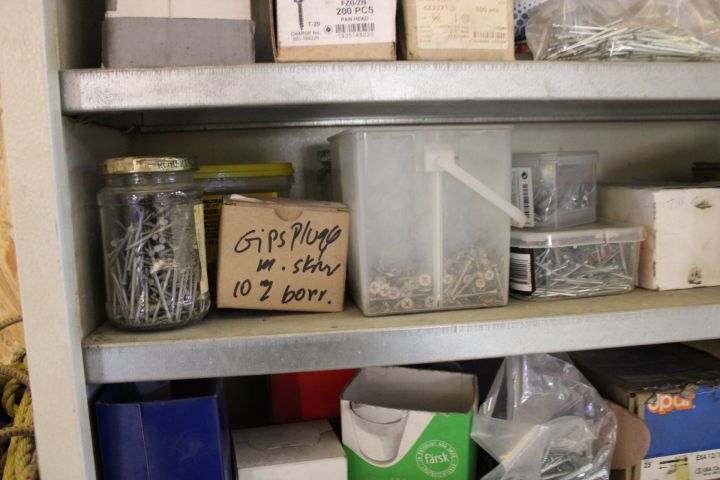 794502-3 Workshop shelf with contents, nails, screws etc.