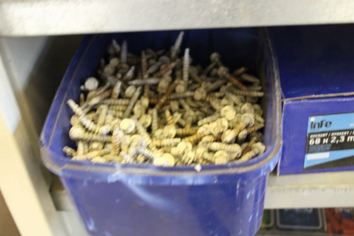 794502-5 Workshop shelf with contents, nails, screws etc.