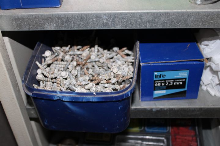 794502-6 Workshop shelf with contents, nails, screws etc.