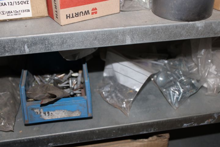 794502-7 Workshop shelf with contents, nails, screws etc.