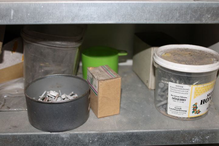 794502-8 Workshop shelf with contents, nails, screws etc.