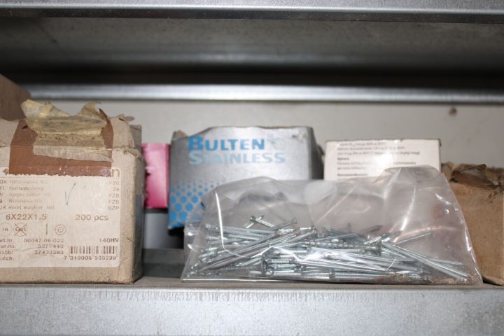 794502-9 Workshop shelf with contents, nails, screws etc.