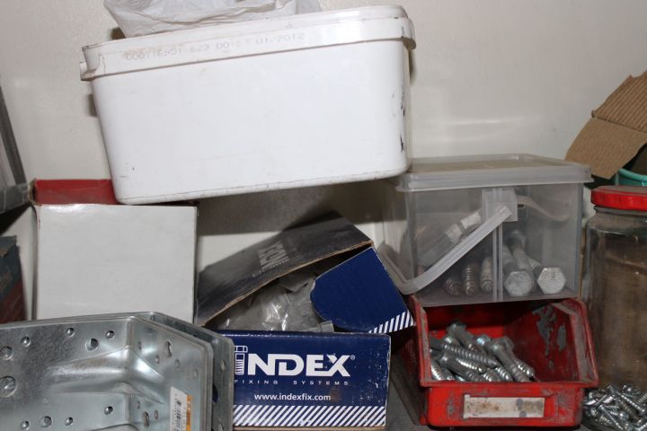 794502-10 Workshop shelf with contents, nails, screws etc.