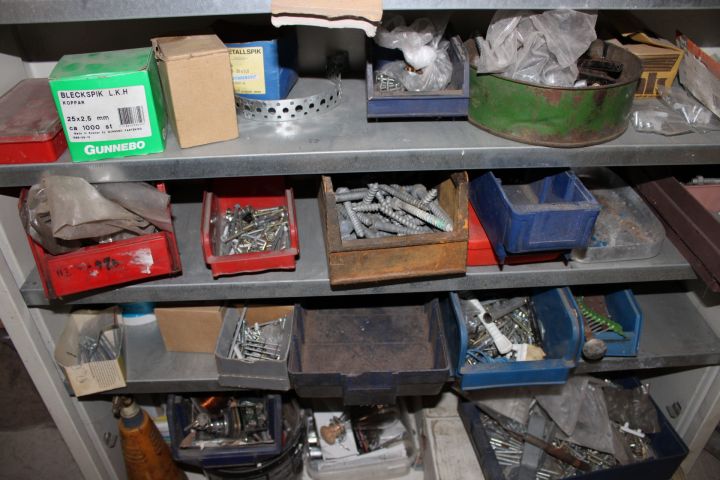 794502-11 Workshop shelf with contents, nails, screws etc.
