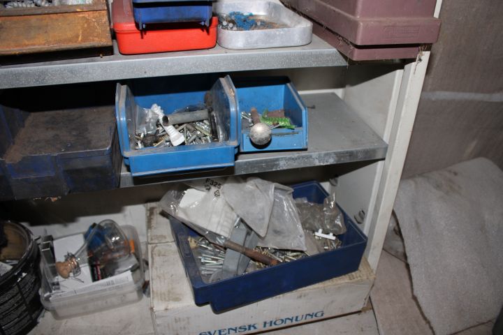 794502-13 Workshop shelf with contents, nails, screws etc.