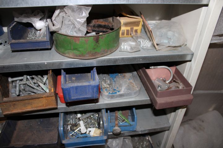 794502-14 Workshop shelf with contents, nails, screws etc.