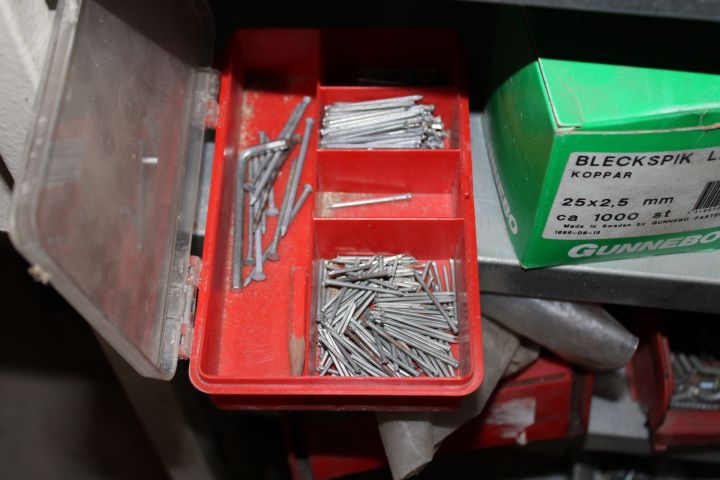 794502-19 Workshop shelf with contents, nails, screws etc.