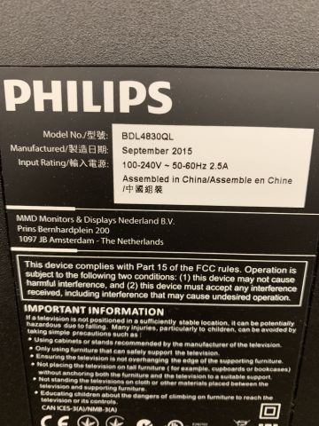 747605-12 TV Philips 48 "BDL4830QL Remote control