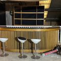 838848-1 Wooden bar counter, 3 chairs, back shelf