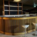 838848-2 Wooden bar counter, 3 chairs, back shelf