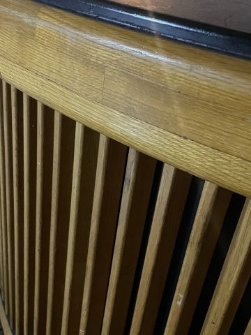 838848-4 Wooden bar counter, 3 chairs, back shelf