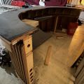 838848-6 Wooden bar counter, 3 chairs, back shelf