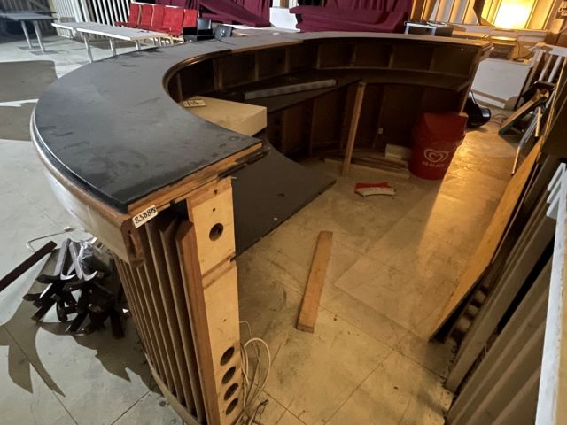 838848-6 Wooden bar counter, 3 chairs, back shelf
