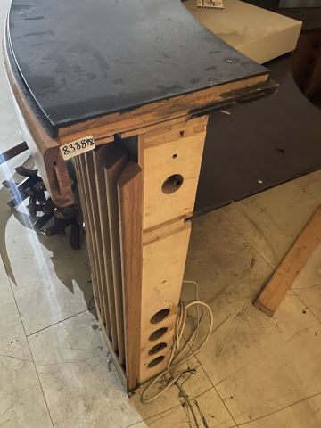 838848-7 Wooden bar counter, 3 chairs, back shelf
