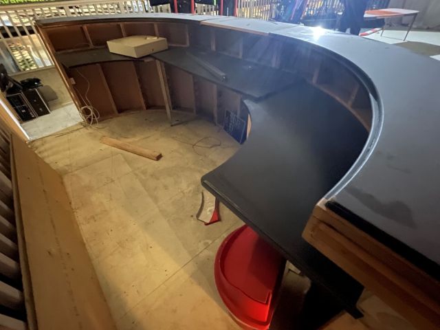 838848-8 Wooden bar counter, 3 chairs, back shelf