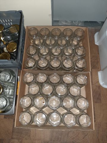 745926-6 Collection of serving trays, wine glasses, glass jars etc.