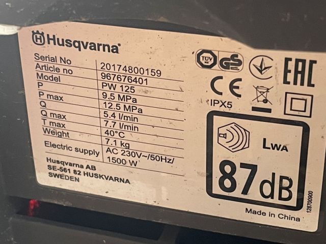 844788-10 High pressure washer and carts Husqvarna PW125