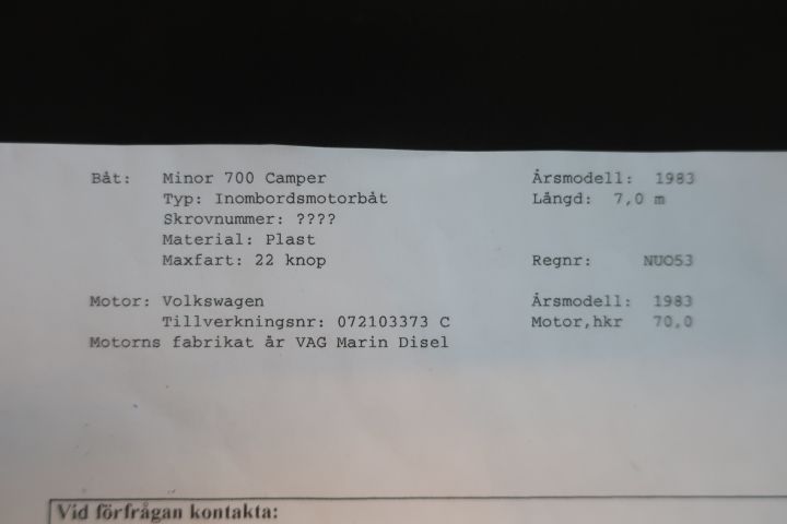 840102-53 Motorbåt Minor 700 Camper - 1983 * Uppdaterad med bilder *