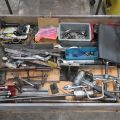 833304-1 Stool with miscellaneous for workshop puller, angle shelf, tools etc.