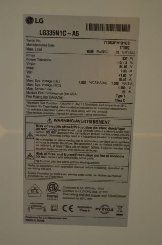 779532-3 LG 335N1C-A5 solar panel 335W -17 unused