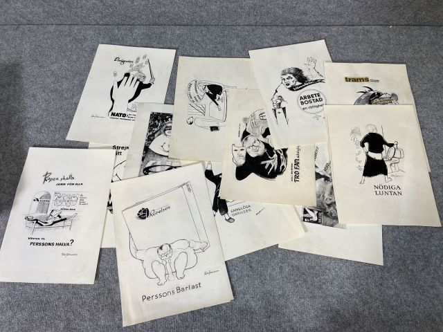 804242-12 Illustrations, political satire, Folke Johansson, 80+ pcs