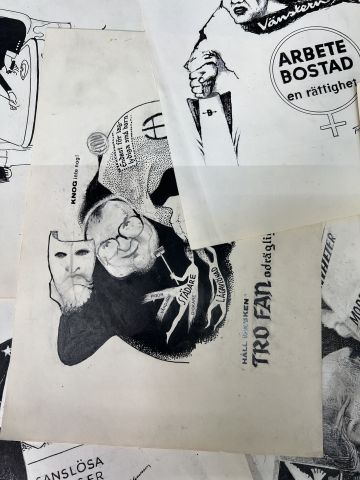 804242-14 Illustrations, political satire, Folke Johansson, 80+ pcs