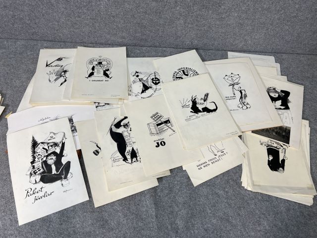 804242-17 Illustrations, political satire, Folke Johansson, 80+ pcs