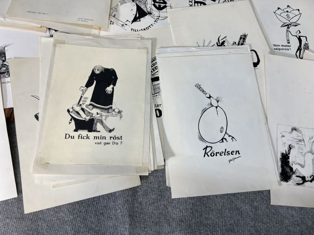 804242-18 Illustrations, political satire, Folke Johansson, 80+ pcs