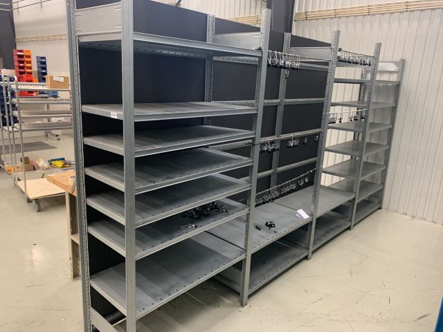 873918-1 Sheet metal shelves, 9 sections and 2 sheet metal cabinets