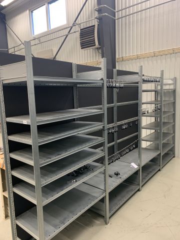 873918-2 Sheet metal shelves, 9 sections and 2 sheet metal cabinets