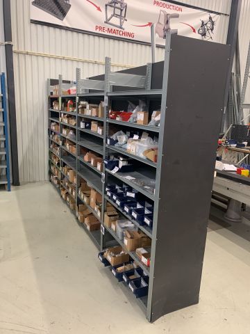 873918-3 Sheet metal shelves, 9 sections and 2 sheet metal cabinets