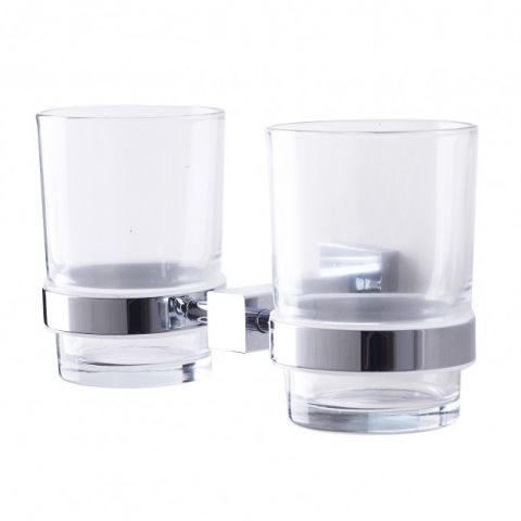 874857-4 Toothbrush glass double with chrome holder - SW1331