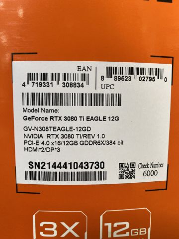 878208-3 Graphics Card Gigabyte GeForce RTX 3080 Ti EAGLE 12G (LHR)