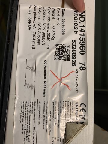 885571-5 Window door NorDan K1 right hung 10-21 (new / unused)