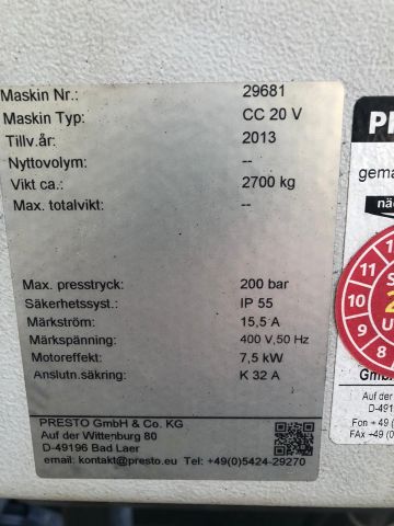 824425-6 Duct press compactor Presto CC20V