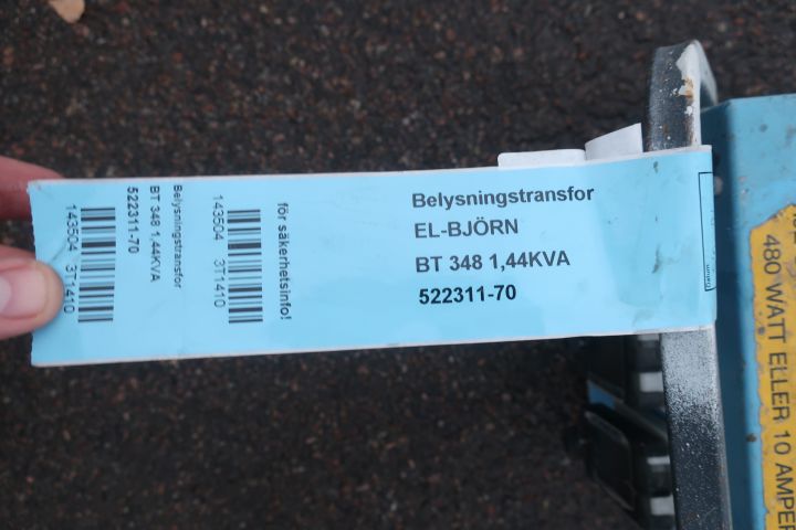 890771-6 Belysningstransformator, El-björn BT 348, 1,44KVA