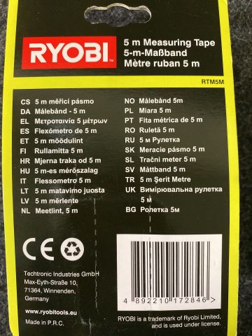 890862-4 5pcs Measuring tape Ryobi RTM5M 5M