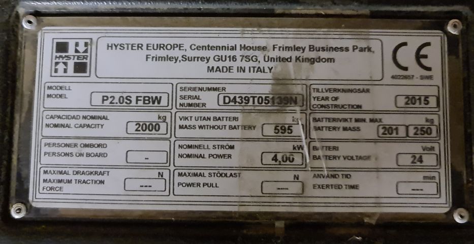 845866-5 Truck Hyster P2.0S FBW