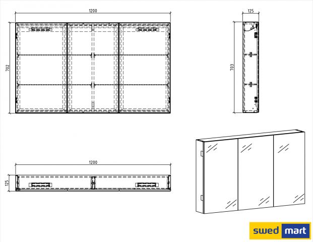904116-2 Sibylla 120 cm Spegelskåp - SW1423