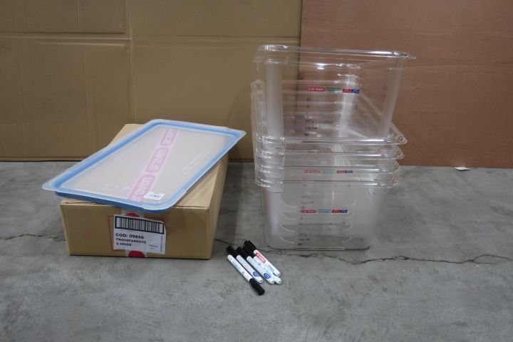 894449-1 5 Araven canteens with lid GN1 / 1 and 5 horeca markers