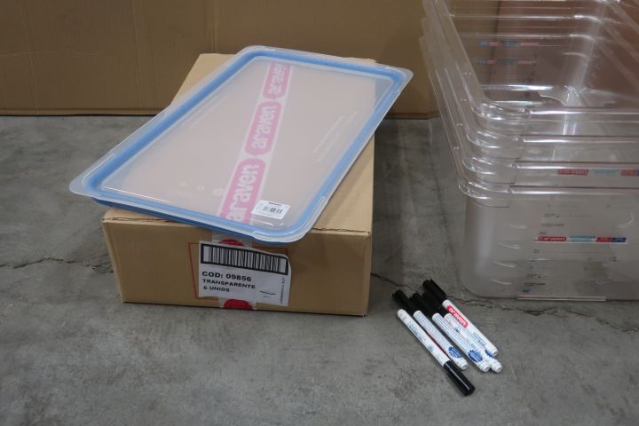 894449-4 5 Araven canteens with lid GN1 / 1 and 5 horeca markers