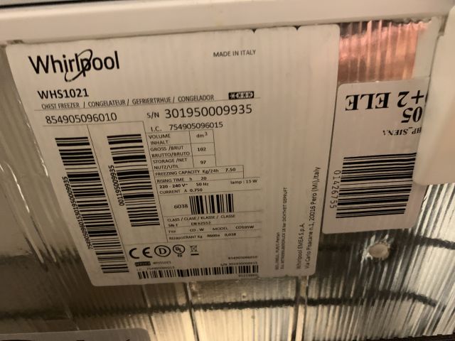 902395-6 Freezer Whirlpool WHS 1021