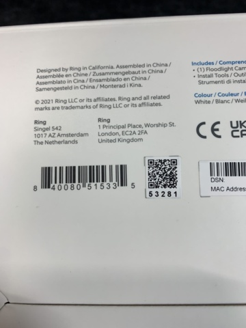 911350-3 Security Camera, Ring Floodlight Cam Wired Plus - White