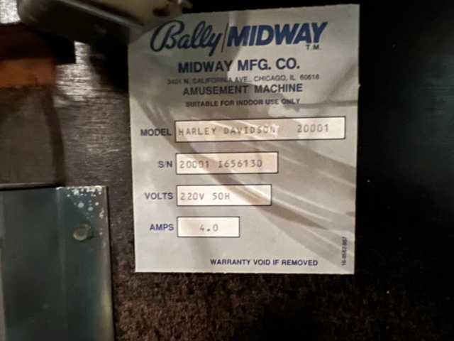 895434-14 Pinball Bally Harley Davidson -1991