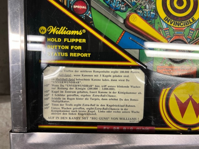 895437-13 Pinball Williams Big Guns -1987