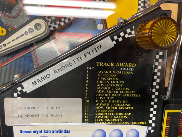 895441-10 Pinball Gottlieb Mario Andretti -1995