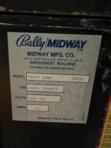 895444-9 Pinball Game Bally Party Zone -1991