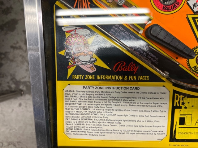 895444-14 Pinball Game Bally Party Zone -1991